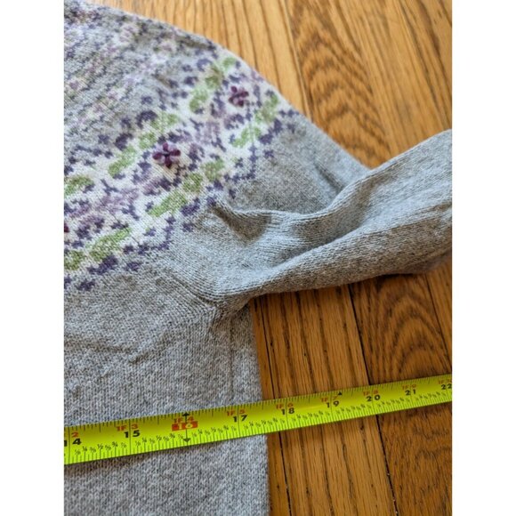 Appleseeds Womens Gray Fair Isle Knit Sweater M 100% Wool Floral Pattern - Picture 6 of 7